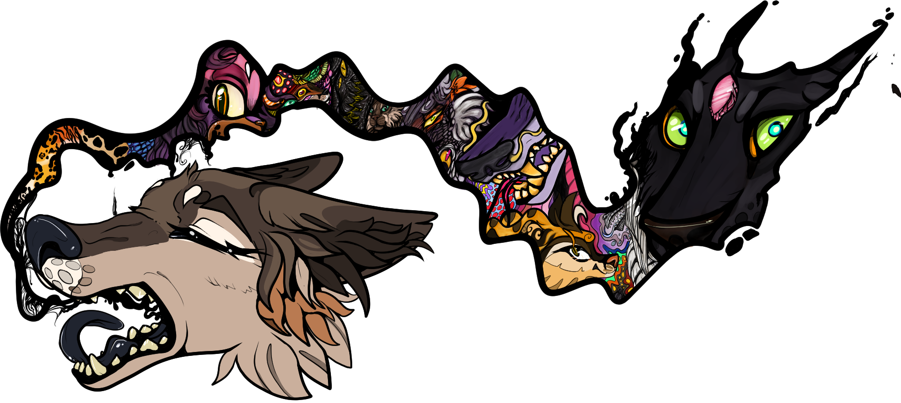 A pale brown and tan coyote character, uncomfortably spewing out dark, vile sludge that keeps her creativity within.